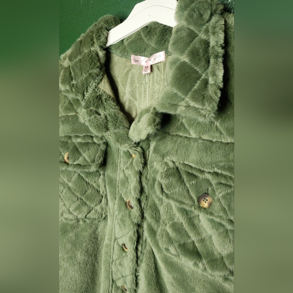 Green Faux Fur Quilted Jacket